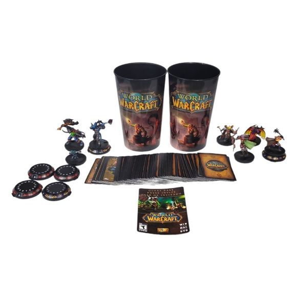 World of Warcraft huge lots cards figurines cups all together No Flaws Great con - Picture 1 of 5